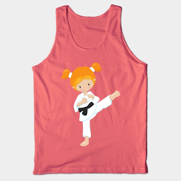 Karate Girl, Cute Girl, Orange Hair, Black Belt Tank Top by Jelena Dunčević